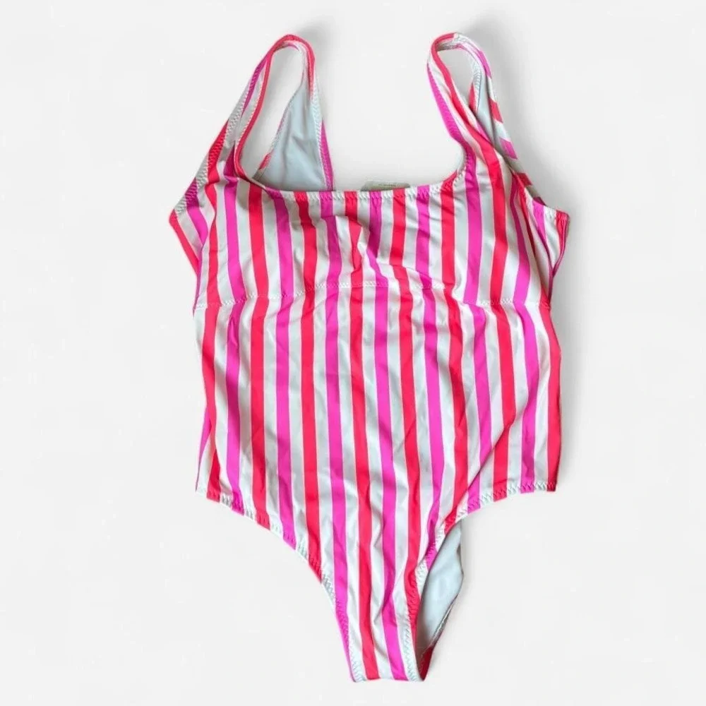 NWT Fabletics Sunset Scoop One-Piece pink & white stripe one piece swimsuit XXL‎